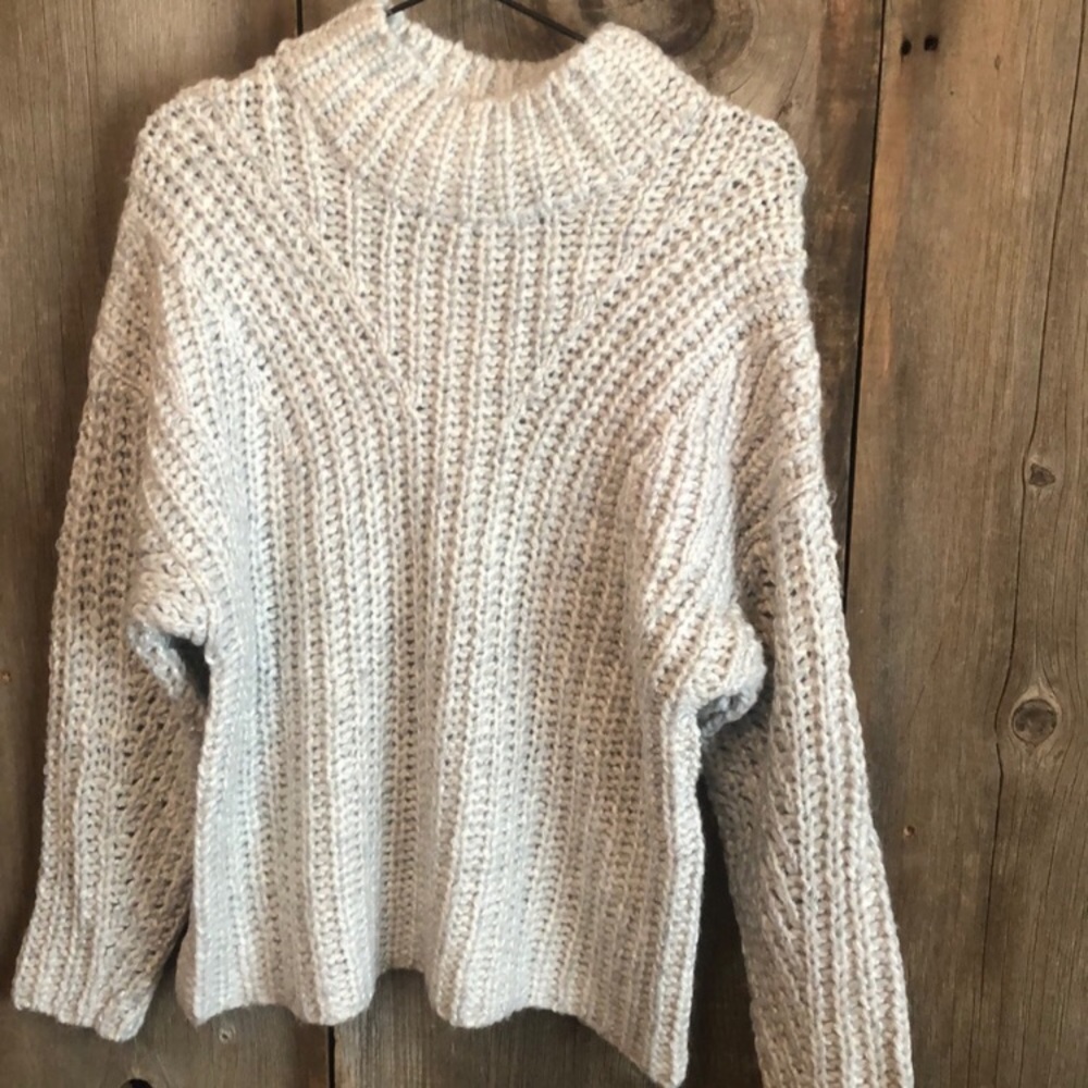 Express Metallic Mock Neck Dolman Sleeve Sweater in Silver Heather Gray Large